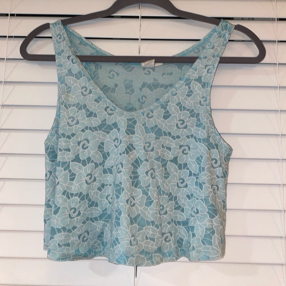La Hearts Light Blue Floral Lace Top